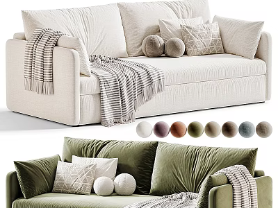 Comfortable Two Seater Sofa With Decorative Pillows Throw Blanket And Color Choices 3d model