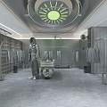 Contemporary Clothing Store Interior With Glass Doors Display Racks Green Walls And Bright Lighting