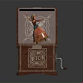 Decorative Ornament Set with Open Brown Carved Box Traditional Costume Figurine Intricate Patterns and Handle Detail