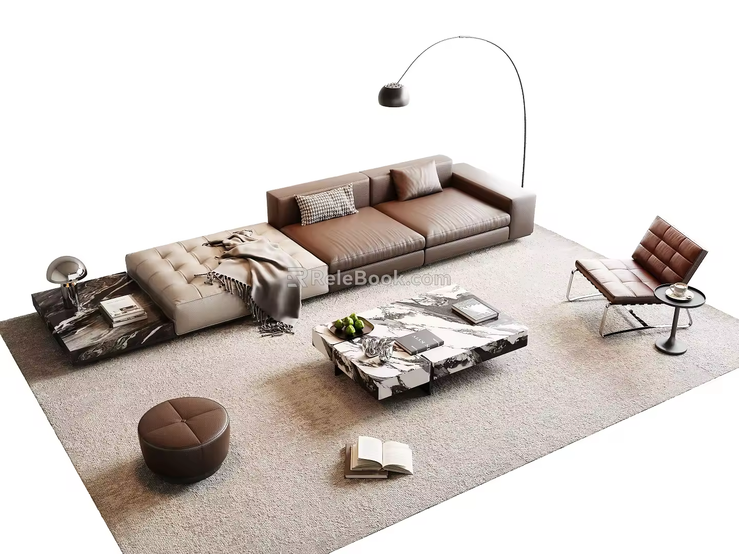 Modern Italian Sofa Combination Sofa Coffee Table Combination Modular Sofa Leather Sofa Minotti Sofa Leisure Chair Low Stool Marble Coffee Table 3d model