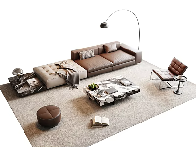 Modern Italian Sofa Combination Sofa Coffee Table Combination Modular Sofa Leather Sofa Minotti Sofa Leisure Chair Low Stool Marble Coffee Table 3d model