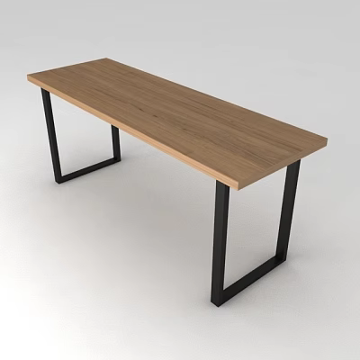 Modern Simple Dining Table With Wooden Tabletop And Black Metal Frame 3d model