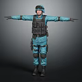 A Man In Blue Uniform With Black Tactical Vest And Goggles Arms Outstretched