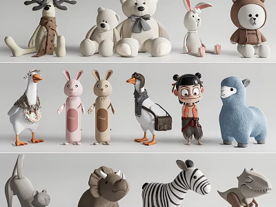 Adorable Stuffed Plush Toys Collection Featuring Teddy Bear Rabbit Deer And More 3d model