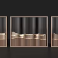 Modern Room Dividers With Vertical Slats Dark Brown Frame And Mountain Pattern 3d model