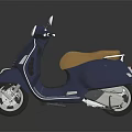 Stylish Classic Blue Scooter with Tan Leather Seat Chrome Rearview Mirrors and Silver Wheels