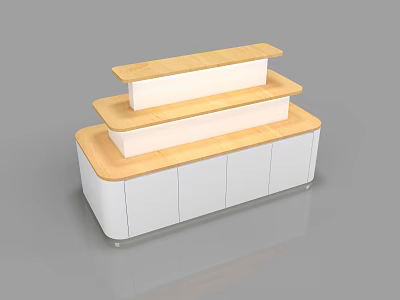 Modern Multi Layer Display Shelf With Wooden Top And White Cabinet Storage 3d model