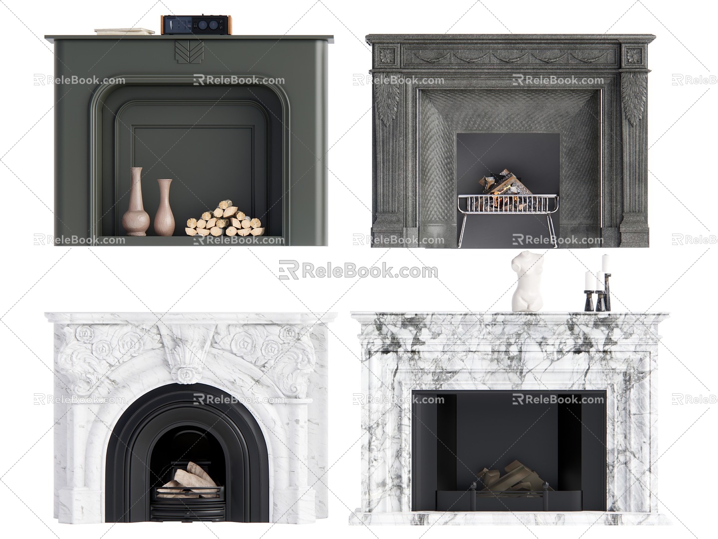 Quiet Ancient Style Fireplace 3d model