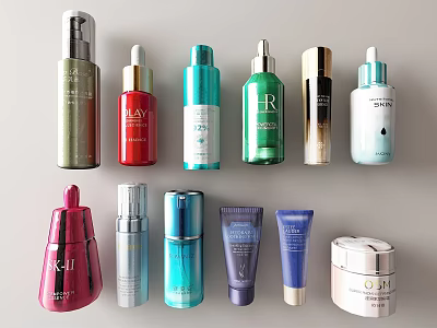 Luxury Perfume And Cosmetics Skincare Bottles With Various Colorful Sleek Designs 3d model