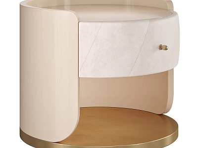 Modern Beige Bedside Table With Leather Drawer And Gold Round Base Design 3d model