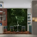 Specialty Store Interior With Living Plant Wall Brick Wall Shelves Seating Area And Logo Sign