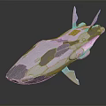 Gray and White Camouflage Shark 3D Model with Sharp Edges Tail Fins on Black Background