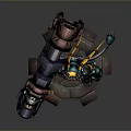 Green Armored Character And Mechanical Creature With Large Cannon Tail On Red Platform