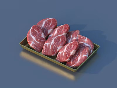 Fresh Marbled Raw Meat Slices On Rectangular Tray With Dark Background 3d model