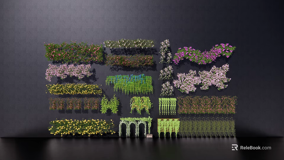 Various Types of Decorative Vines With Colorful Flowers and Green Leaves 3d model 