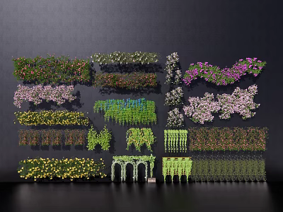 Various Types of Decorative Vines With Colorful Flowers and Green Leaves 3d model