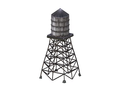 Industrial Factory Elevated Water Tower With Metal Frame And Cylindrical Tank 3d model