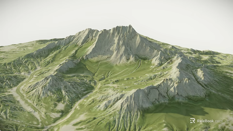 Garden Landscape With Green Mountain Rolling Terrain Grassy Slopes And Rocky Structures 3d model 