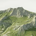 Garden Landscape With Green Mountain Rolling Terrain Grassy Slopes And Rocky Structures