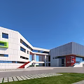 Modern School Campus Buildings With Sports Field Green Trees And Sunlight