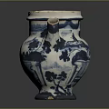 Traditional Blue And White Ceramic Teapot With Landscape Floral Motifs Handle Spout And Base