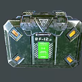 Futuristic Metallic Storage Case With Green Digital Display And Orange Accents