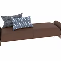 Leather Sofa Bench With Gold Legs Armrests And Blue White Patterned Pillows 3d model
