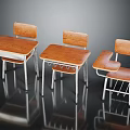 Simple Wooden Desks And Chairs Furniture Featuring Metal Legs And Backrests