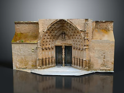 Ancient Architecture Featuring Arched Doorway Stone Brick Exterior And Carved Details 3d model