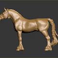 Polished Golden Horse Statue With Shiny Metallic Finish And Reflective Base