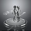Futuristic Humanoid Astronaut Like Characters On Circular Platform With Data Streams 3d model