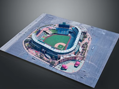 Detailed Baseball Stadium Model With Green Field Red Seats And Surrounding Architecture 3d model