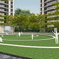 Residential Landscape With Pergola Lattice Ceiling Central Bamboo Water Feature Surrounded By Trees And People