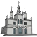 Classic European Architecture Exterior With Spires Crosses Arched Windows And Towers