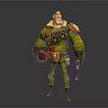 3D Male Character In Yellow Uniform With Red Armor Mechanical Parts And Weapon Gear