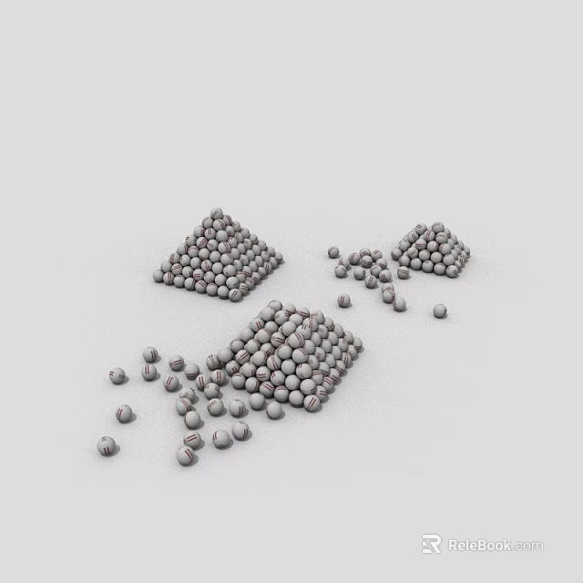Geometric Structures Formed by Small Spheres Including Pyramid Square and Scattered Balls 3d model 