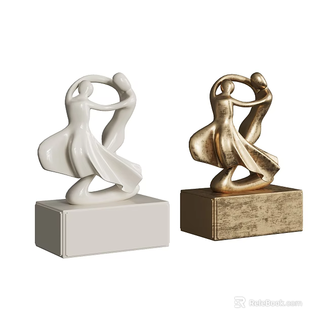 White and Gold Dancer Sculpture Carving Figurine with Base Home Decor Art Piece 3d model 