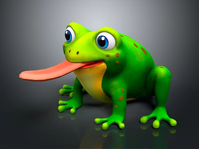 Cartoon Green Frog Character With Big Eyes Sticking Out Tongue And Orange Spots 3d model
