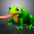 Cartoon Green Frog Character With Big Eyes Sticking Out Tongue And Orange Spots