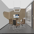 Modern Bright Meeting Room Interior With Wooden Accent Wall Conference Table And Comfortable Office Chairs