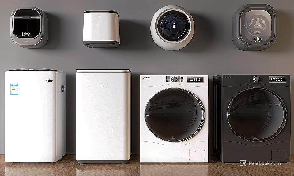 Various Modern Washing Machines Display With Front Load Design And Color Options 3d model