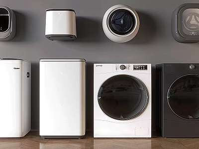 Various Modern Washing Machines Display With Front Load Design And Color Options 3d model