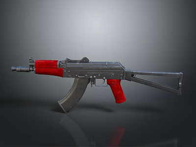 Modern AK Rifle With Red Grip And Stock Metal Finish Design Isolated On Dark Background 3d model