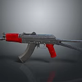 Modern AK Rifle With Red Grip And Stock Metal Finish Design Isolated On Dark Background