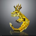 Detailed Pixel Art Yellow Dragon With Blocky Horns And Curved Body