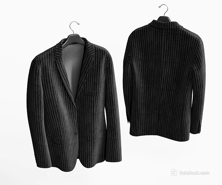 Stylish Black Striped Blazer Showing Front And Back Views For Fashion Look 3d model 