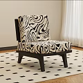 Zebra Pattern Fabric Leisure Chair With Dark Wooden Frame On Checkered Rug