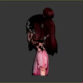 Cute 3D Game Movie Character With Burgundy Hair Bun Pink T-Shirt White Heart Design