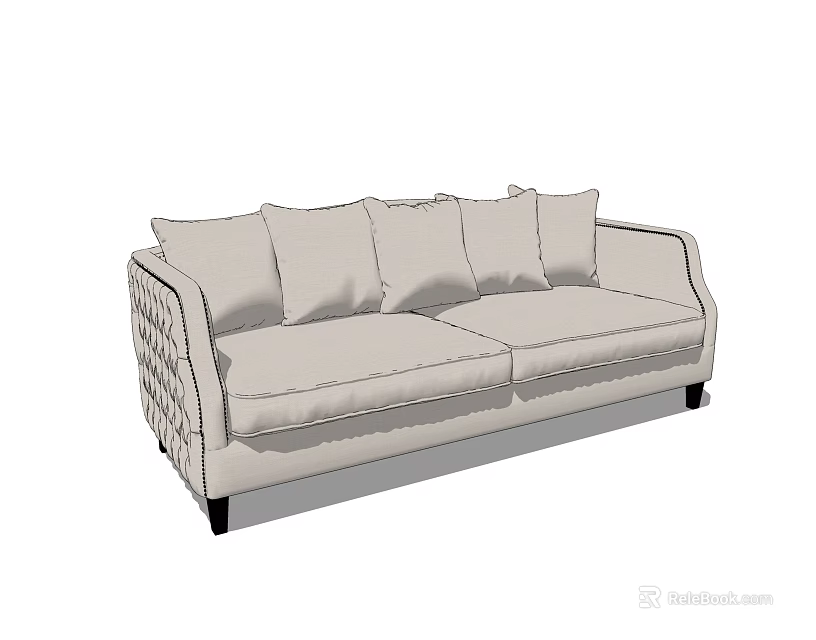 Light Colored Two Seater Sofa With Curved Armrests And Black Legs 3d model