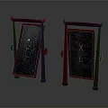 Red Display Shelves with Sturdy Red Frames and Black Display Panels